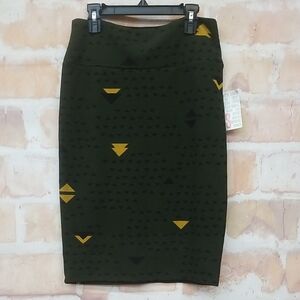 NWT LuLaRoe Size S Dark Green and Yellow Pencil Skirt